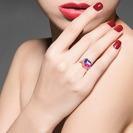 Uloveido Elegant Large Heart Shape Crystal Ring for Women Girlfriend, Rose Gold Plated Heart Cubic Zirconia Adjustable Size Ring for Mother Grandmother Wife Birthday Gift Y3655