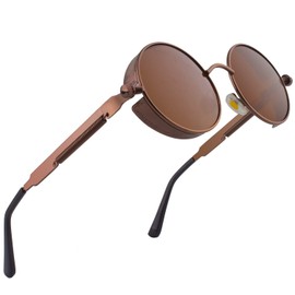 CGID Unisex Retro Sunglasses In Steampunk Style, Round Metal Frame, Polarised Sunglasses, Category 3, CE, E72 - m