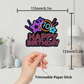 Decoración colorida con purpurina para decoración de 10 tartas, con diseño de estrella de feliz cumpleaños, para niños y niñas, suministros de decoración para fiestas