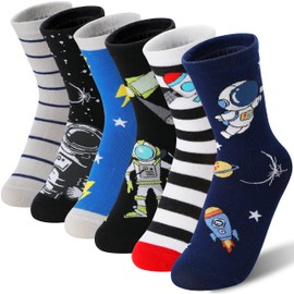 SAVALOS Kids Boys Fun Dress Cotton Crew Socks Funny Crazy Cartoon Cute Novelty Space Gifts Cotton Crew Dress Socks Stocking Stuffers 6 Pairs(Space,5-8 Years)