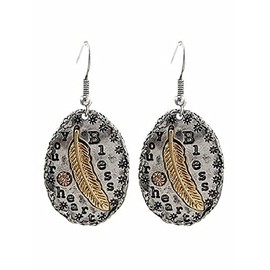 Womens Bless Your Heart Earrings Feather Aztec Hook Jewelry Accessory 1.75" (Gold Feather)