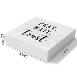 mmiishe Pray Wait Trust Christian Wooden Box Sign Decorative Farmhouse Scripture Wood Box Sign Home Decor Rustic Square Desk Decor Sign for Shelf 5 x 5 Inches