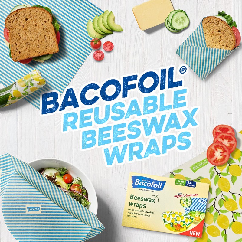 Bacofoil Beeswax Wraps, Pack of 2, Reusable food wraps, Natural