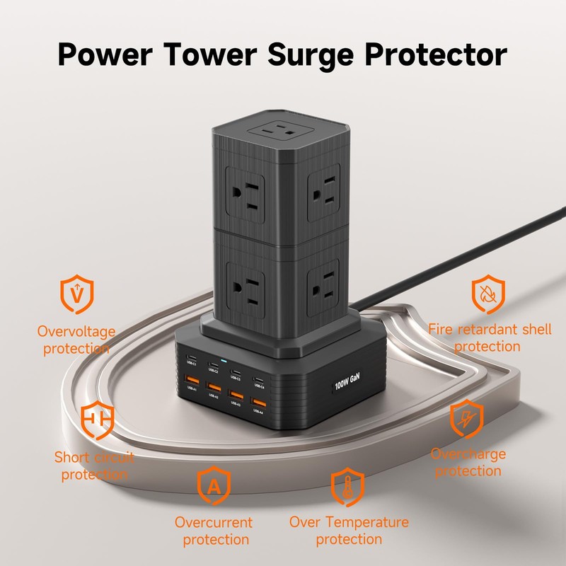 Charging Station (100W), 17-in-1 USB C Power Strip with Surge