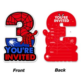 Cute Superhero 3rd Birthday Party Invitations Glitter Super Hero 3 Year Old Boy Birthday Shaped Invites Fill-in Invitations With Envelopes, Set of 20
