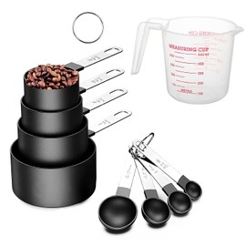 8 Cucharas Medidoras y Tazas Medidoras,Herramientas de Medición de Cocina Apilables con Mango de Acero Inoxidable,Tazas Medidoras de Cocina para Medir Líquidos y Los Ingredientes