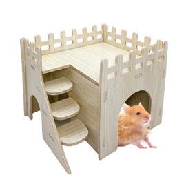 Hamster Maze Wooden House Hamster Hideout Hut Cage Accessories with Ladder and Platform for Syrian Hamsters Dwarf Gerbil Mouse