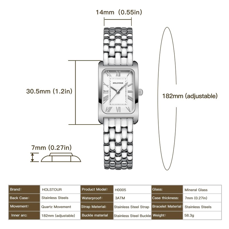 HOLSTOUR Watches for Women Vintage Bracelet White Roman Dial Rectangular