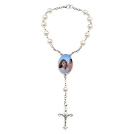 Wedding Bride Photo Frame Memorial Remembrance Gfit Bracelets Rosary Bracelet for Christian Cross Gifts for Women Friendship Gifts for Best Friend Cross Bracelet Beads White Pearl Bracelet