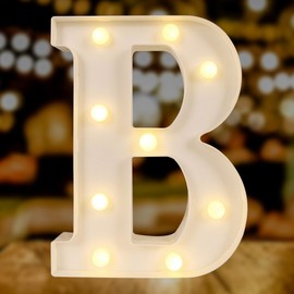 LED Marquee Sign Light, Battery Powered LED Letter Lights, White Plastic LED Marquee Sign 26 Alphabet and 10 Number for Party Birthday Bar Christmas Decor Letter Lights (Letter B)