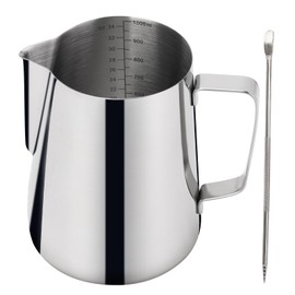 Milk Frothing Pitcher, Creamer Pitcher with Clear Scale, 304 Stainless Steel Milk Frother Cup for Espresso Machine Milk Steamer Pitcher for Barista Coffee Bar with Latte Art Pen