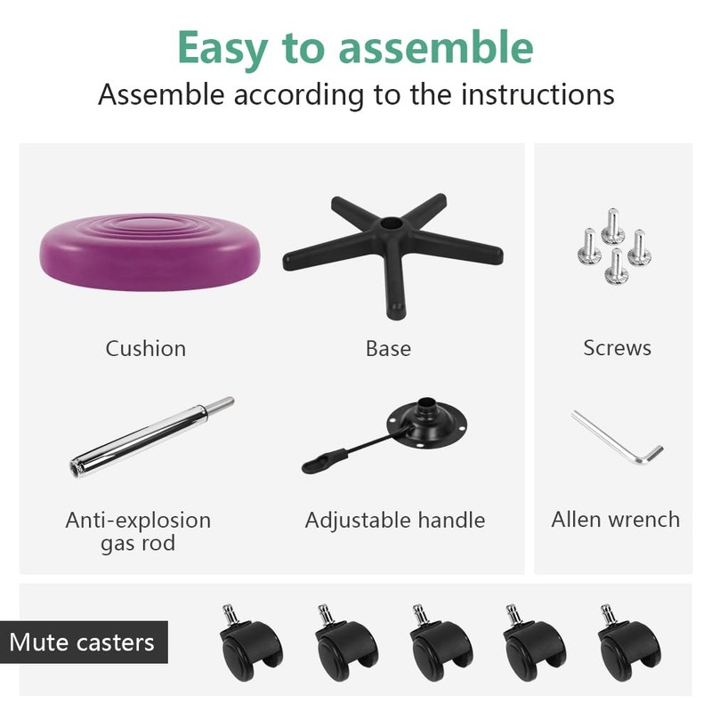 FURWOO Round Swivel Stool with Wheels PU Leahter Rolling Stool