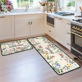 Spring Kitchen Rugs and Mats for Floor, Spring Decorations for Home, 2 Pcs Non-Slip Backing Spring Summer Mat, Spring Decor Holiday Kitchen Rug Sets with Runner (Spring 02, 17"x47.2"+17"x30")