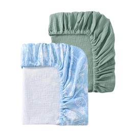 TADO MUSLIN Baby Crib Sheets 2 PCS, 100% Organic Cotton Crib Sheet for Standard Crib Mattress(52”x 28”), Fitted and Soft Breathable Muslin Crib Mattress Sheet for Girl and Boy