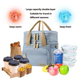 Lunch Bag for Women, Loncheras Para Mujer, Leakproof Insulated Large Lunchbox Dual Compartment Lunch Box Adult For Work Beach Picnic Hiking (15L) lunch bag portable lunch lunch  bags Insulated Tactical lunch  bag - Color: blue