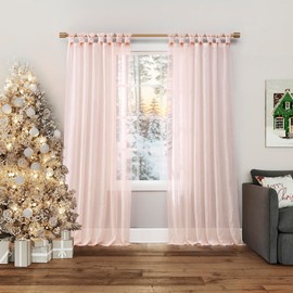 No. 918 Margaret 2-Pack Holiday Twist Tab Crushed Texture Sheer Tab Top Curtain Panel Pair, 51" x 63", Blush