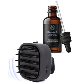 Black Wolf Sonic Scalp Head Massager & 100% Pure Argan Oil Bundle - Hair Care Products for Healthy Looking Hair & Scalp - Men's Shower & Bathroom Essentials Set