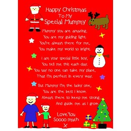 from The Kids Christmas Verse Poem Greeting Card (Special Mummy, from Son) - Special Animal Xmas Card for Her Kids