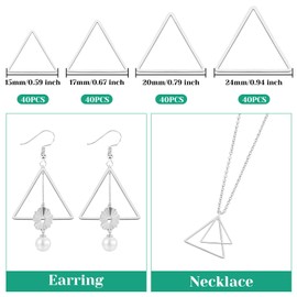 160PCS Beading Hoop Earrings Finding, Triangle Linking Rings Earrings Beading Hoop Metal Open Bezels Frame Triangle Earring Hoops for Jewelry Making Earring Bulk DIY Crafts (Silver)