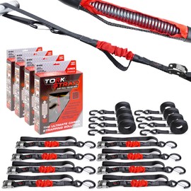 TorkStrap M500 | 14' x 1'' Self Tensioning Tie Down Straps - Automatically Adapt to Load Shifts - 1,500LB Break Strength - Pull Alternative to Ratchet Straps - Integrated Soft Loops & Hooks (8-PK)