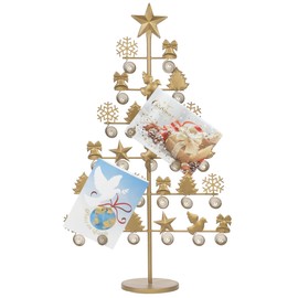 Red Co. 27.5" Tall Decorative Christmas Tree Card & Photo Holder Tabletop Display Rack Ornament in Gold Finish