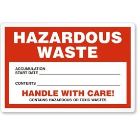 Hazardous Waste Handle with Care, Vinyl Labels, 6" x 4", Pack of 100