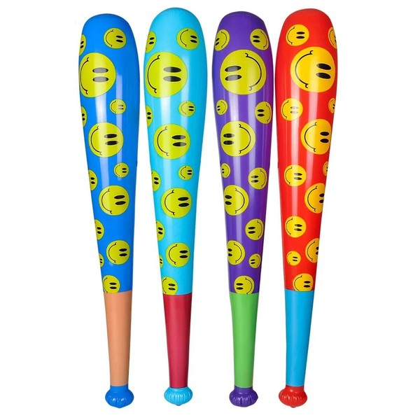 Inflatable Baseball Bats - 4 Pieces (Huge - 42 Inches) (Smiley Faces) Party Favor for Kids and Adults Birthday Party, Sports Theme Activities and Good Old Fun! (Smiley Faces)