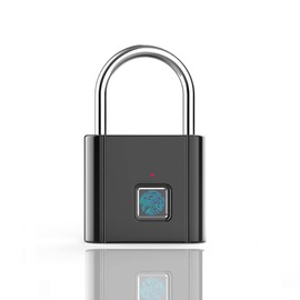 Zinc Alloy Smart Fingerprint Lock, Metal USB Charging Fingerprint Padlock Smart Thumbprint Padlock Electronic Keyless Gym Locker (Black)