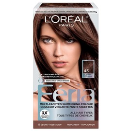 L’Oréal Paris Feria Multi-Faceted Shimmering Permanent Hair Dye, 45 Deep Bronzed Brown, Permanent Hair Color for Long Lasting Hair Dye with Bonding Complex Conditioner, Pack of 1 (Packaging May Vary)