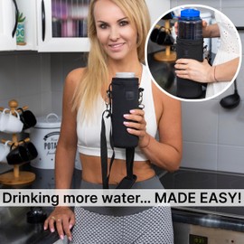 Made Easy Kit Water Bottle Carrier Insulated Neoprene - Adjustable Padded Shoulder Strap - Sling Pouch for Glass Bottle, Stainless Steel Tumbler - 5 Sizes (Brown Dog Lover, Large)
