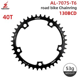 BIKECO Bicycle Narrow Wide Chainring 110/130BCD 5 Screws Round Bicycle Chainring 36/38/40/42/44/46/48/50/52/54/56/58/60T Bicycle Chainring for 9 10 11 Speed Road Bike MTB (130BCD,40T)