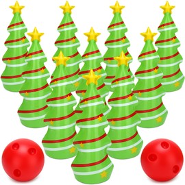 Ceenna 12 Pcs Christmas Bowling Set Inflatable Christmas Tree Bowling Set Christmas Games for Family, Include 10 Christmas Tree Pins and 2 Balls