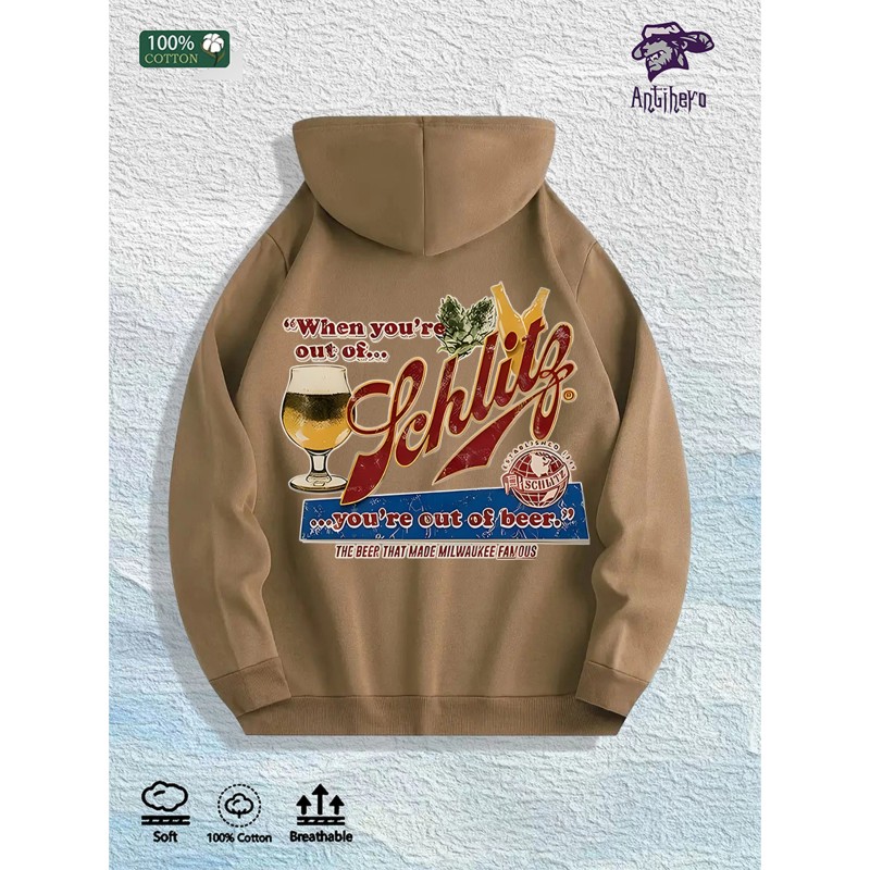 Schlitz Beer Graphic Hoodie 100% Cotton US Warehouse 7 ColorsColor: