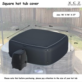 XCZ Portable Hot Tub Cover, Inflatable Hot tub Full Coverage - Waterproof, Sun Protection, dust Proof, Suitable for 94 "Inflatable hot tub spa,Square (Gray, Cover only)