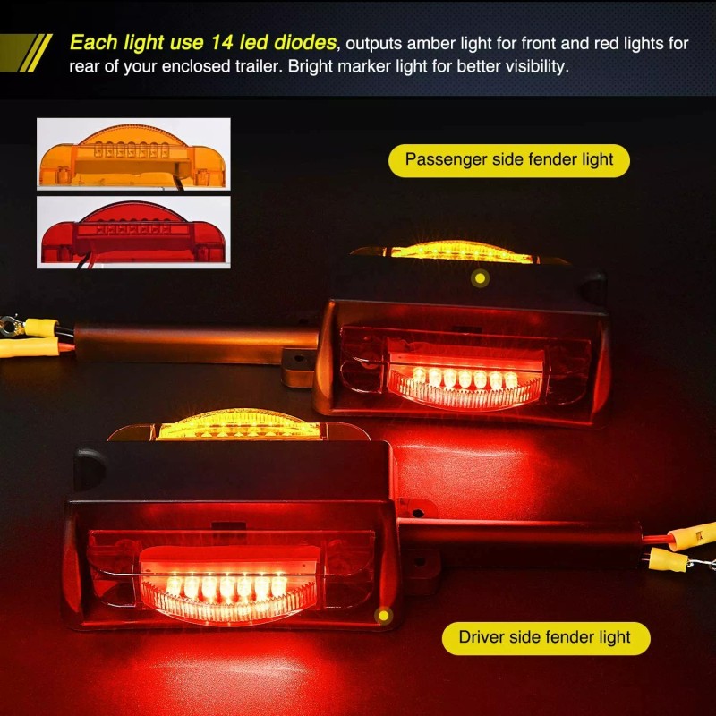 Nilight 2x LED Trailer Fender Light Clearance Marker Lights for