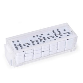 Bey-Berk Luxury Designer 28 Piece Acrylic Domino Set, for Adults and Kids, with White Playing Pieces & Clear Acrylic Storage, Perfect Coffee Table Décor and Game for The Family