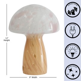 Urban Lifestyle 12" Blush Tortoise Glass Mushroom Lamp, Modern Retro Table Lamp for Bedroom, Living Room, or Office Décor