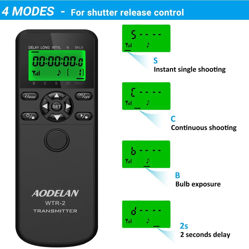 AODELAN Timer Remote Controller for Nikon Z6,Z7,D850,D810,D750,D700,D3,D4,D5,D3100,D5000,D7200,D600, D610,D3300,Coolpix P1000,Shutter Release