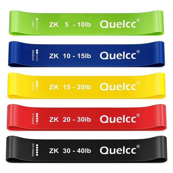 Quelcc Resistance Bands, 5 Different Strengths Resistance Bands, Resistance Bands Set, Strength Training, Fitness Band, Gymnastics Band for Muscle Building, Yoga, Pilates, with Instructions and Bag