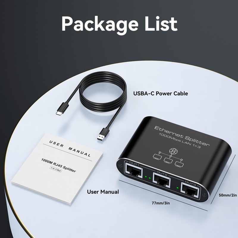 PVBCTCSID Ethernet Splitter 1 to 3 1000Mbps Internet Splitter High