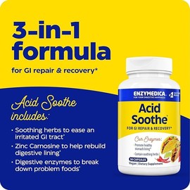 Enzymedica, Acid Soothe, Support for Occasional Heartburn, 3-in-1 Formula with Enzymes & Soothing Herbs, 90 Count