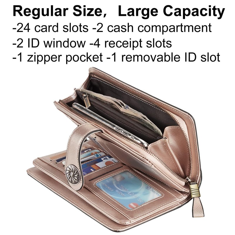 Travelambo Womens Wallet Large Capacity RFID Blocking Genuine Leather Wristlet