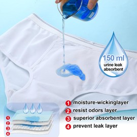 Blosssound 6 Pack Men's Incontinence Underwears Reusable Washable Leak Proof Underwears Protection Incontinence Briefs Men Bladder Control with Super Absorbency for Men, 150ml Absorbency, Large