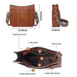 AUYOCO Vegan Leather Crossbody Bags for Women, Crossbody Purse with Guitar Strap Zipped Pockets Handbag Shoulder Bag