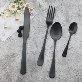 JASHII Matte Black Silverware Set, Satin Finish 24-Piece Stainless Steel Flatware Set,Kitchen Utensil Set Service for 6,Tableware Cutlery Set for Home and Restaurant, Dishwasher Safe (Black full)