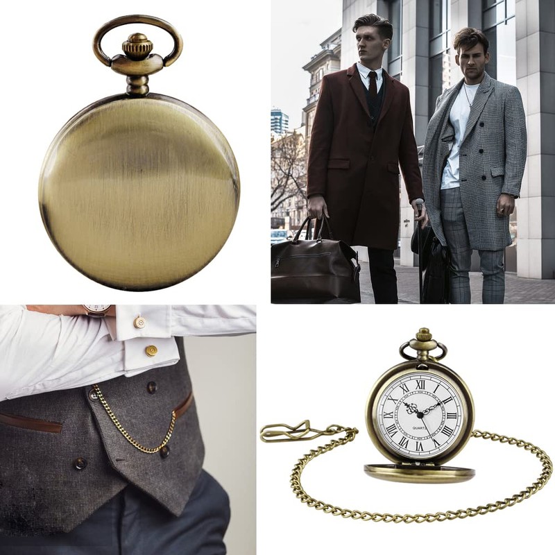 Tiong Classic Smooth Steel Roman Numerals Quartz Pocket Watch with