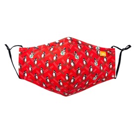 Spring Notion Reusable Washable Festive Christmas New Year Cotton Cloth Face Mask for Adults and Kids Red Penguin L