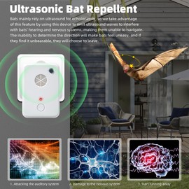 4Pack Ultrasonic Bat Repellent Devices for Attic House Porch, Adjustable Bat Exclusion Device for Indoor Use, Friendly to Human and Pet (White)