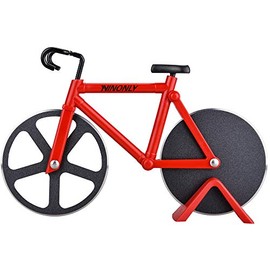 Bicycle Pizza Cutter Wheel,Ninonly Non-stick Dual Cutting Wheels Stainless Steel Bike Pizza Slicer with a Stand for Pizza Lovers,Holiday Vacation Housewarming Kitchen Gadget Cool Men's Gift