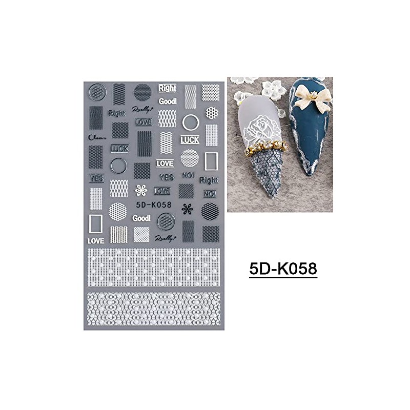 LANODO 4 Pcs Nail Stickers 5D Flower Black and White